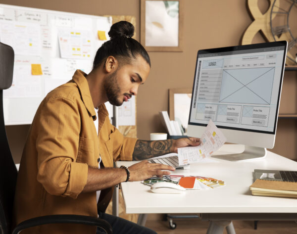 side-view-man-working-desk